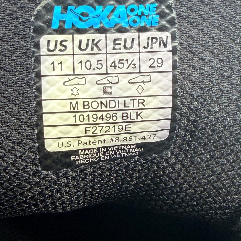 Hoka One One Bondi LTR Mens 11 Triple Black 1019496 BLK Leather Walking - Picture 9 of 9
